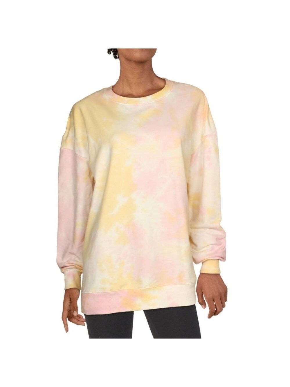 WILDFOX cotton candy pastel pink yellow tie dye oversized crew neck sweatshirt L